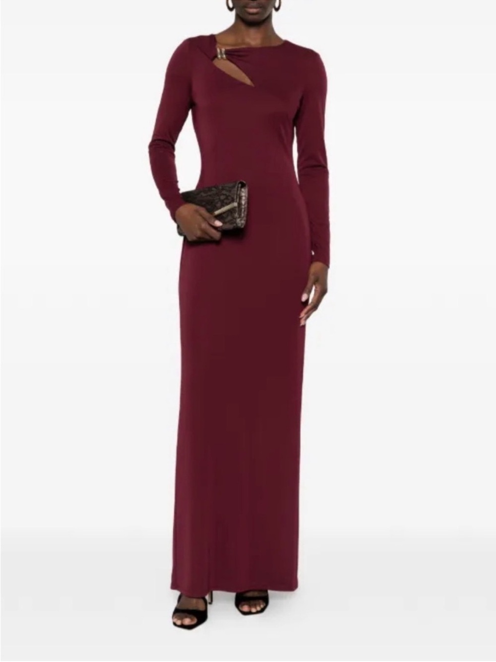 Lauren Ralph Lauren Burgundy Long-Sleeve Cutout Formal Maxi Dress